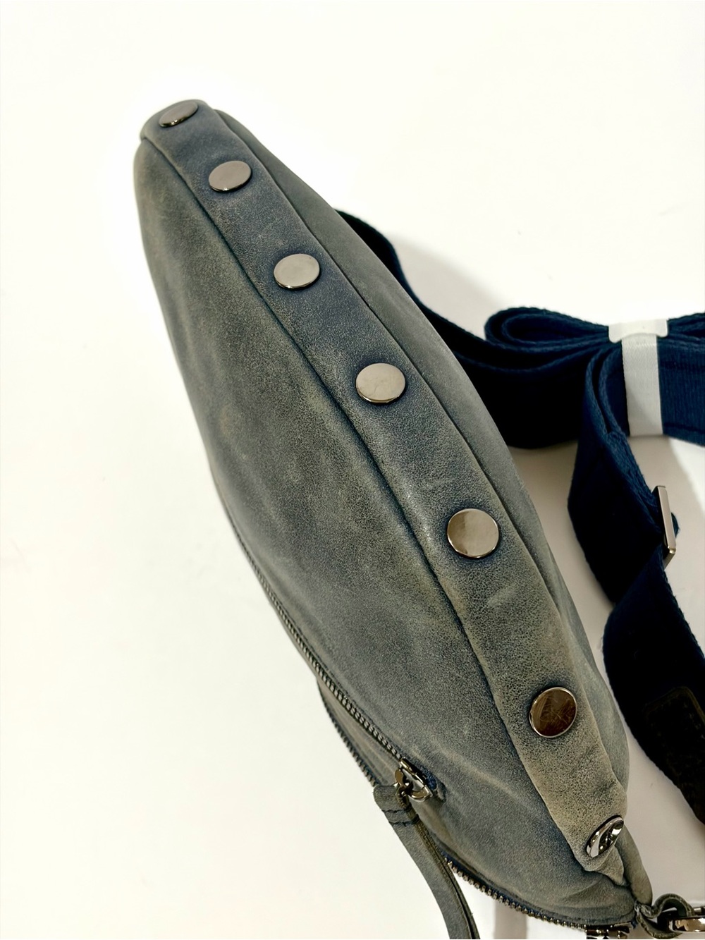 Hammitt Charles LgCrossbody Bag In Distressed Washed Slate Blue Leather/Gunmetal - Picture 8 of 14